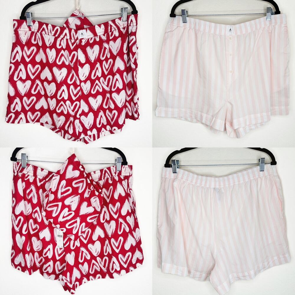 NWT by Anthropologie The Wren Two Piece Heart and Striped Print Boxer Shorts XL - Picture 2 of 16